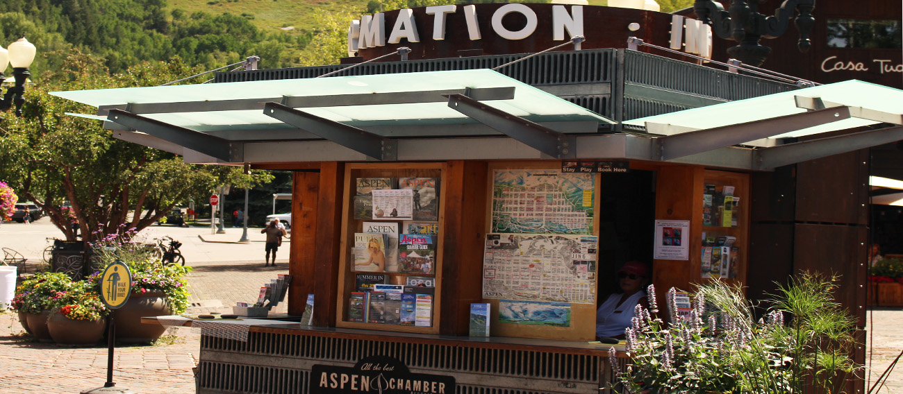 Information booth for visitors to Aspen Life